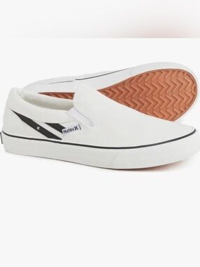 Hurley White Slip-On Kenji Sneakers with Black Stripes